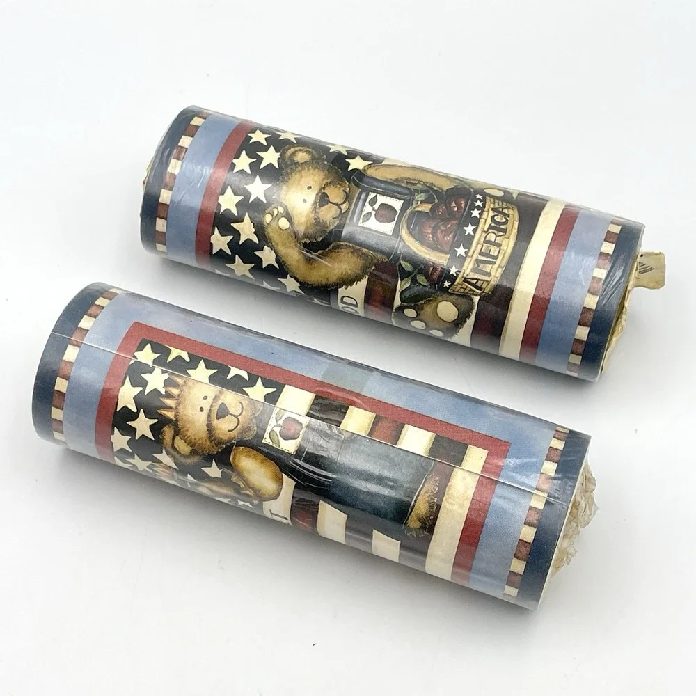 Vintage 1990s Wall Trends Americana Bear Wallpaper Border 2 Rolls Patriotic